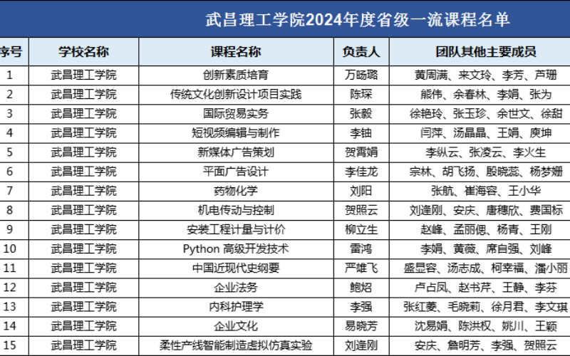 武昌理工学院一流课程清单。