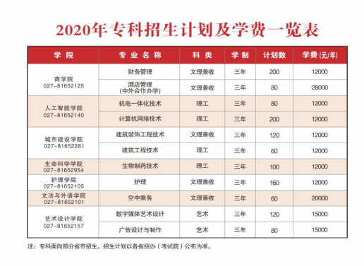 武昌理工学院2020年专科招生1219 人 11个专业招生